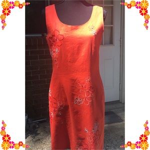 Sz 8 Coral Dress with Embroidered Flowers